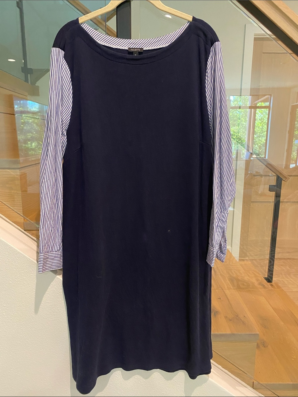 Talbots Navy Top with White and Blue Striped sleeves
